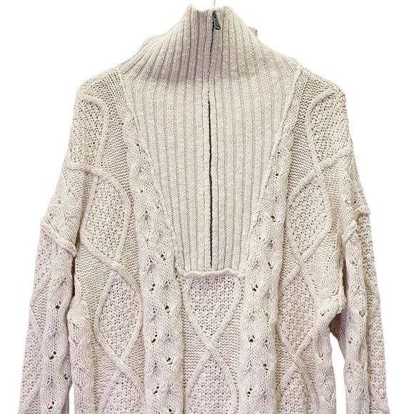 Free People Driftwood Cable Knit Polo in Ivory Size Medium M Fisherman Oversized - Picture 7 of 16